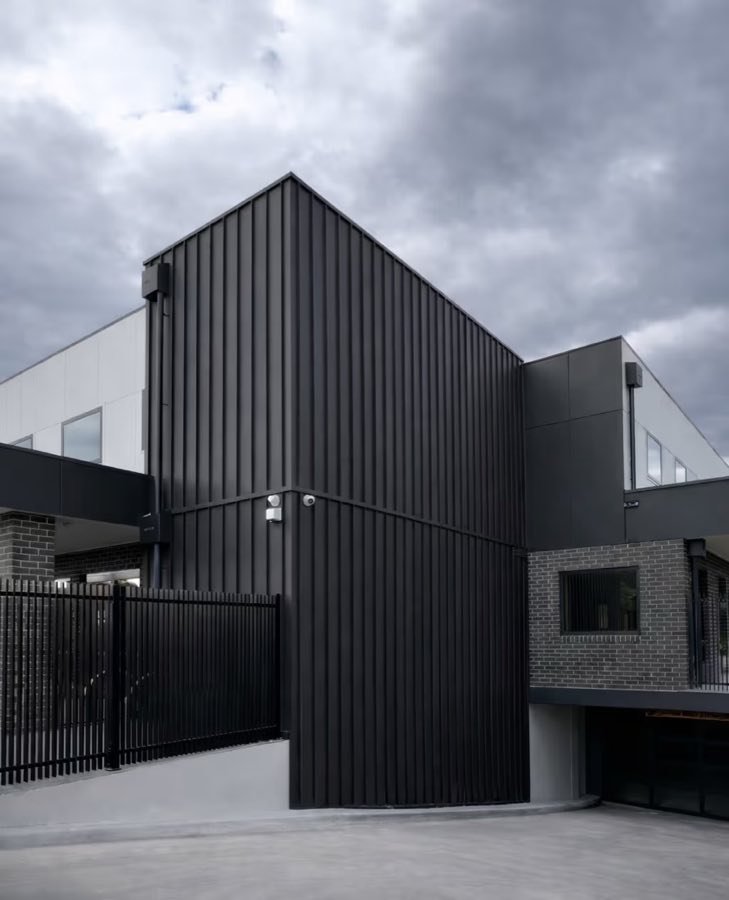 Black metal cladding on the Explorers Childcare building in Essendon